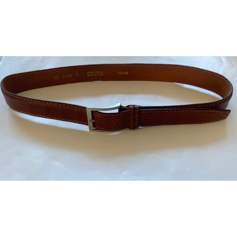 Vera Pelle Mens Cognac Brown Handmade  Leather Belt Made in Italy 115/130 Waist